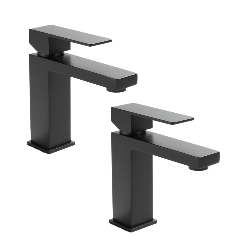 Modern Single Handle Bathroom Faucet(Set of 2), Matte Black