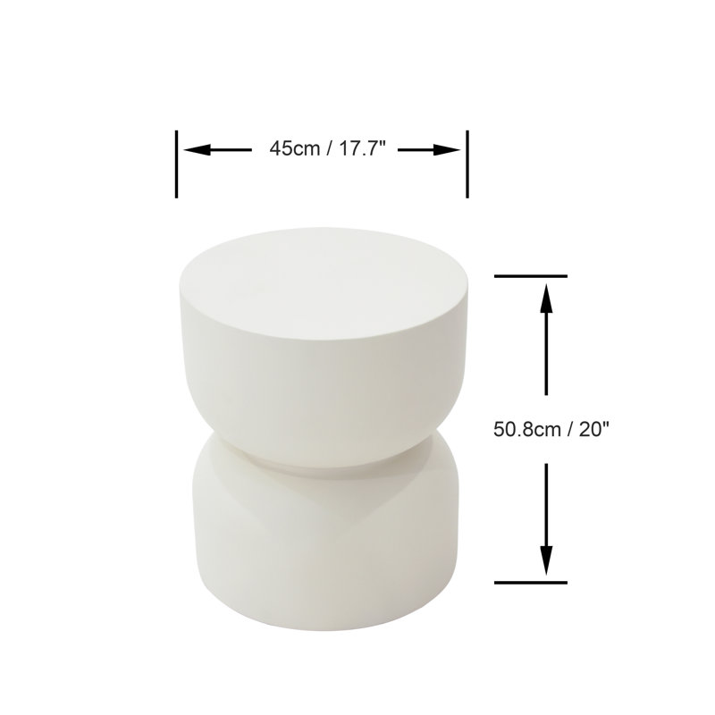 Chronos 18" Round Concrete Side Table, Cream White