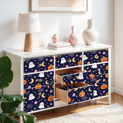 Papier peint auto-adhésif à peler et à coller Mignon citrouilles fantômes d'Halloween auto-adhésives et amovibles 17,7 po x 118 po (45 x 300 cm)