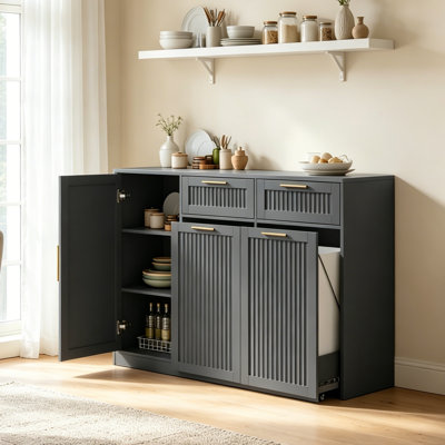 Pull Out 26 Gal Trash Cabinet with Adjustable Shelf & Drawer