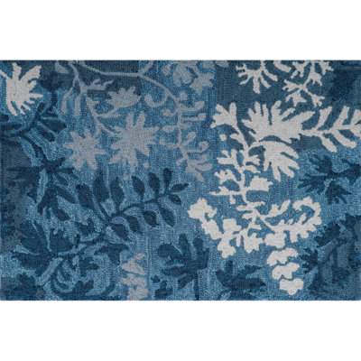 Florals Garden Damask Hand-Tufted Wool Floral Blue/White Area Rug