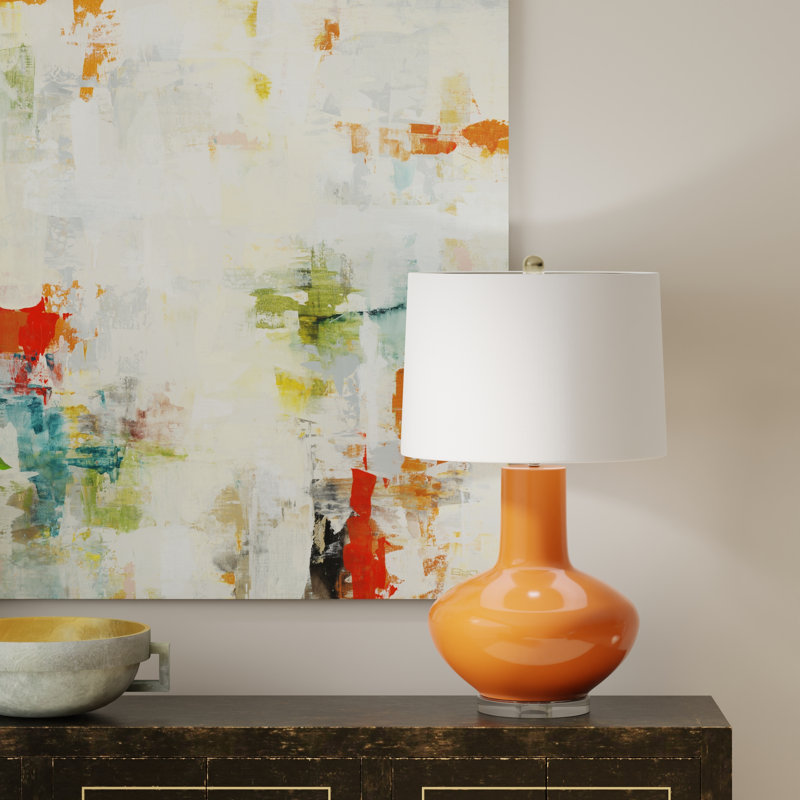 Moundridge Aniston Table Lamp - Orange Finished Ceramic Body With Crystal Base - Hardback Shade