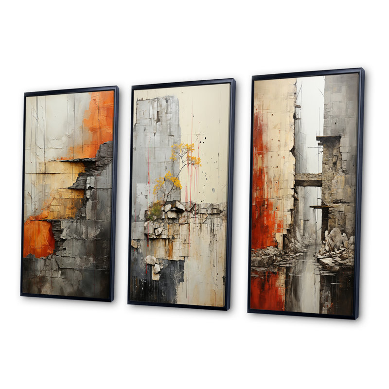 "Réservoir de barrage de minimalisme", 3 pièces sur toile, Cadre noir, H 60 po x l 40 po