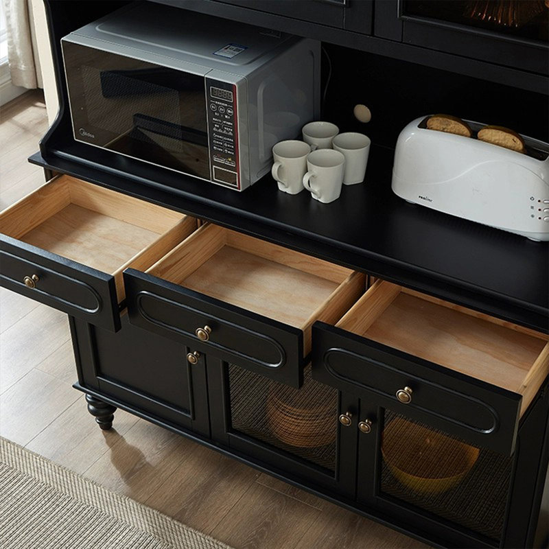 Buffet en bois massif noir, H 69,69 po x l 50,79 po x P 15,35 po
