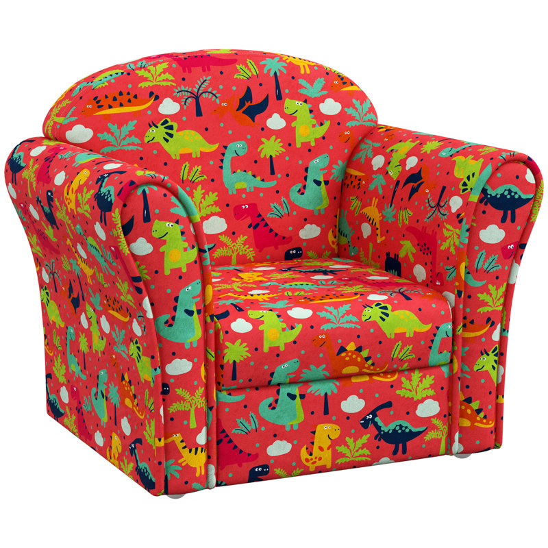 AIYAPLAY Kids Sofa Chair Toddler Armchair Wooden Frame Dinosaur Red