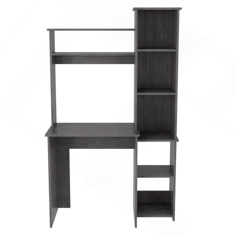 Bureau d'écriture, deux tablettes supérieures, cinq casiers, Gris