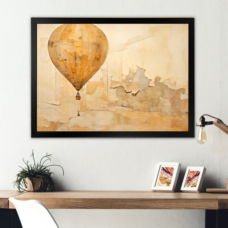 Minimalisme, montgolfière, impression sur toile, Cadre simple noir, H 12 po x l 20 po x P 1 po