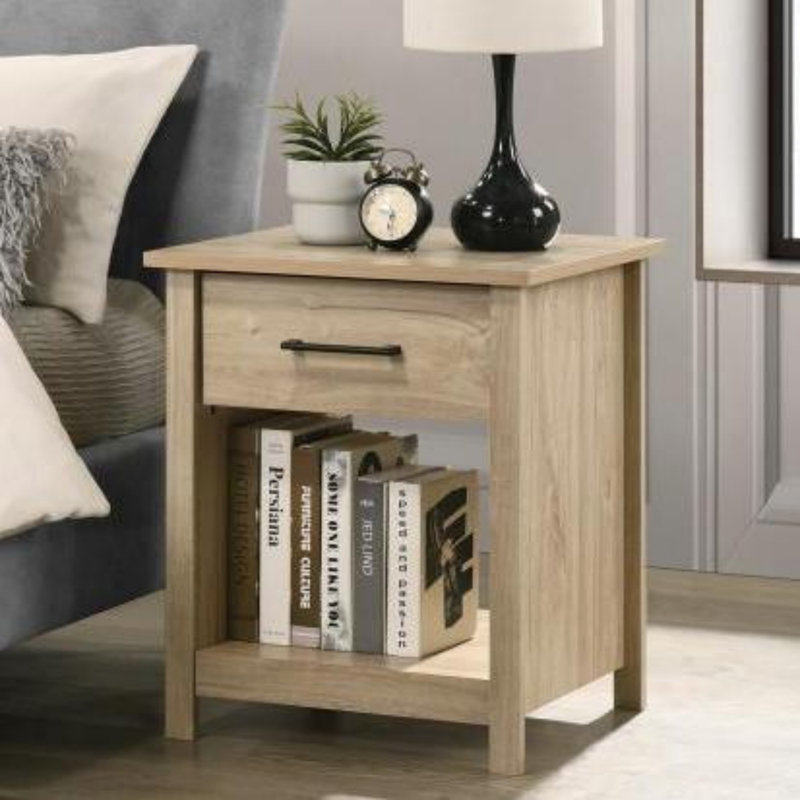 1-Drawer Nightstand Bedside Table, Light Oak