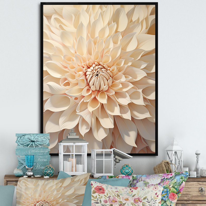 Minimalisme dahlia beige sur toile, H 40 po x l 30 po x P 1,5 po, Cadre flottant noir