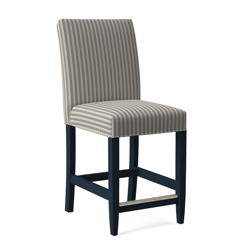 Manhattan Upholstered Stool with Solid Wood Frame, White Performance Fabric; 0851-94, Navy Finish