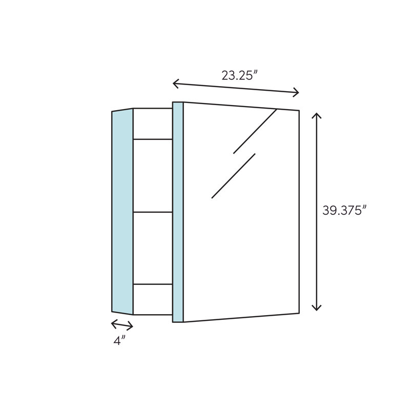 Profiles Edge Medicine Cabinet With Electric Upgrade, Left, Matte Black, 39.38" H x 23.25" W x 4" D