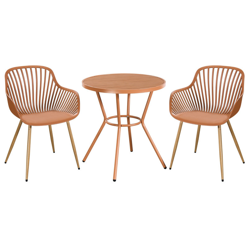 3-Piece Bistro Garden Set with Round Metal Table & Armchairs, Terracotta
