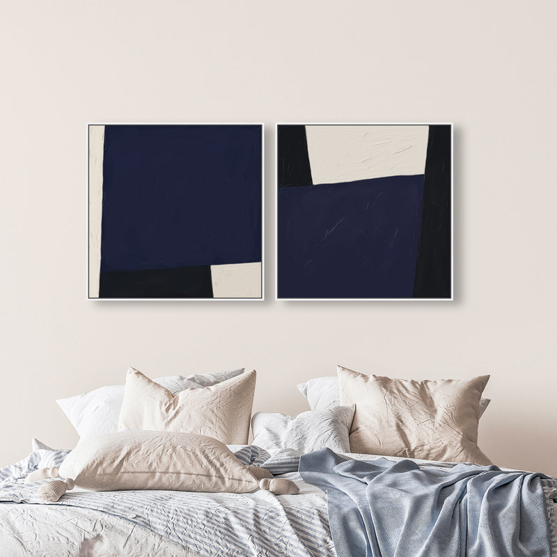 In Blue Set Canvas Abstract Print by Oliver Gal, Black Frame, 12 x 12, 31"H x 31"W, White Floater Frame