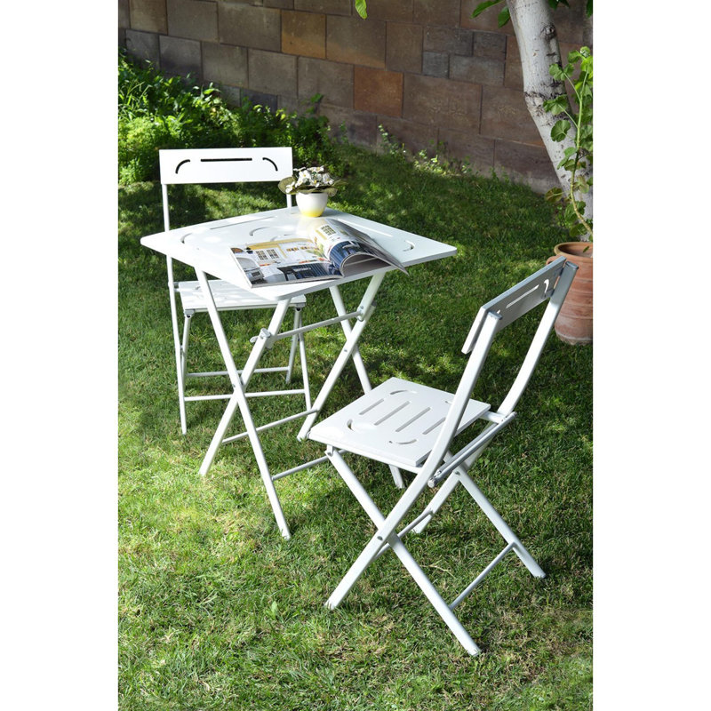 Kincannon 2 - Person Patio Dining Set with Square Table, White, White