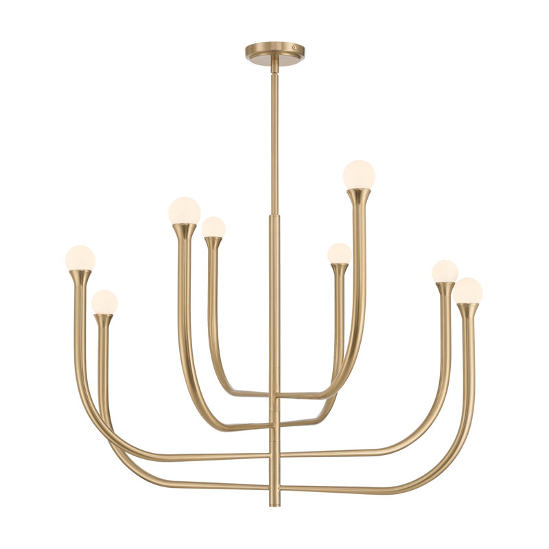 Lustre 8 lumières en laiton 36 pouces avec abat-jour en verre opale Levacy