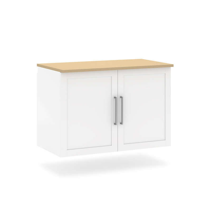 Garage Core Base Cabinet, Top& Doors In White, Natural/White