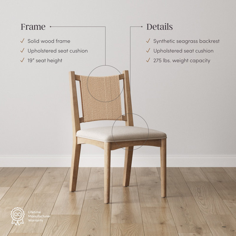 Chaise en bois massif avec dossier en ruppie maritime, 4