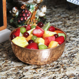 Hammered Copper Mixing Bowl Heavy Duty Brass Ring to Hang Kitchen