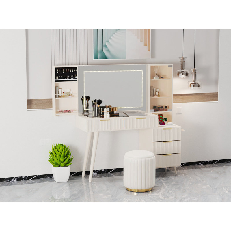 Meuble-lavabo de maquillage avec miroir et lumières