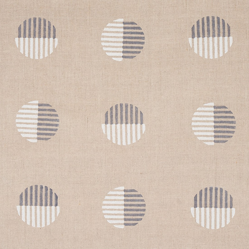 Ando Hand Block Print Fabric, Ivory/Charcoal