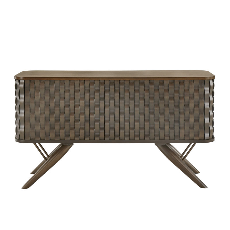 Upton Two-Tone Walnut Finish Rippled Wood Design Server