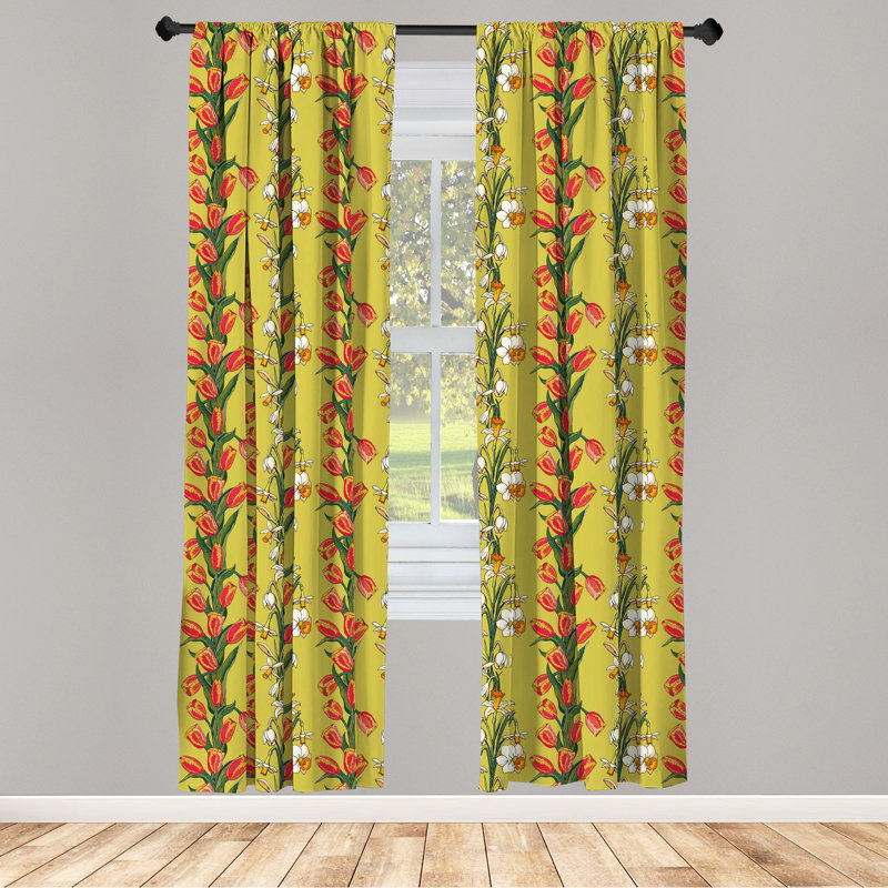 Khaki Multicolor Floral Polyester Rod Pocket Curtain Panels
