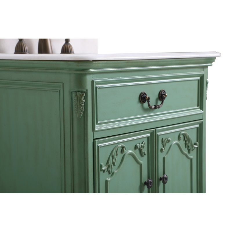 Angelique 27'' Single Bathroom Vanity with Genuine Marble Top, Vintage Mint, Guangxi White