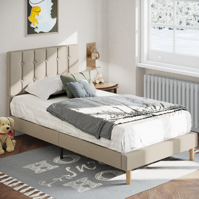 Gurit 43.3" Modern Upholstered Twin Bed Frame with Tufted Velvet Headboard, Low Profile Platform Bed with Strong Wooden Slats, No Box Spring Needed, Noise-Free