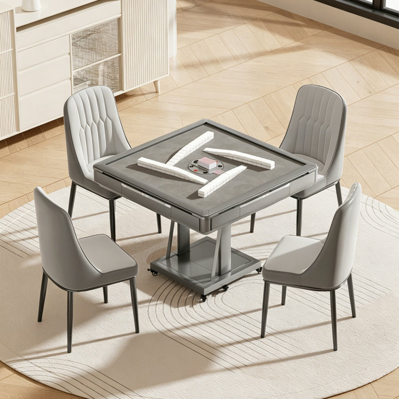 Table de mahjong pliable, multifonctionnelle, entièrement automatique et moderne, grise, avec roulettes, pour règles chinoises, table à manger et table de poker.