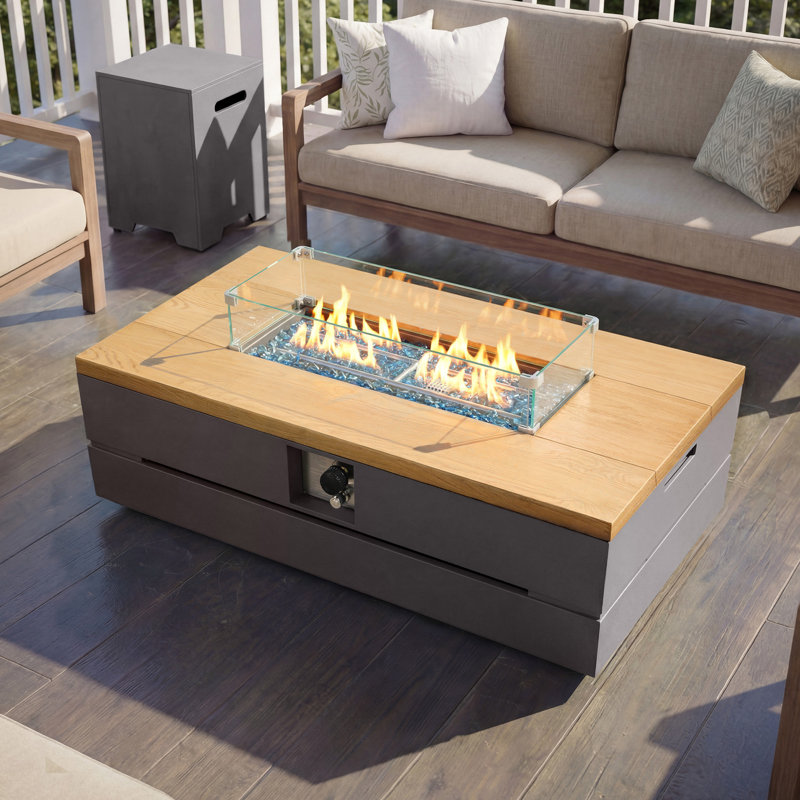 50-Inch Rectangular Concrete Propane Fire Pit Table with Tank Cover and Wind Guard,Dark Gray, Dark Gray