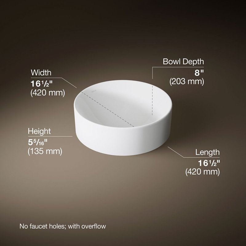 Vox® Vitreous China Circular Vessel Bathroom Sink with Overflow, White