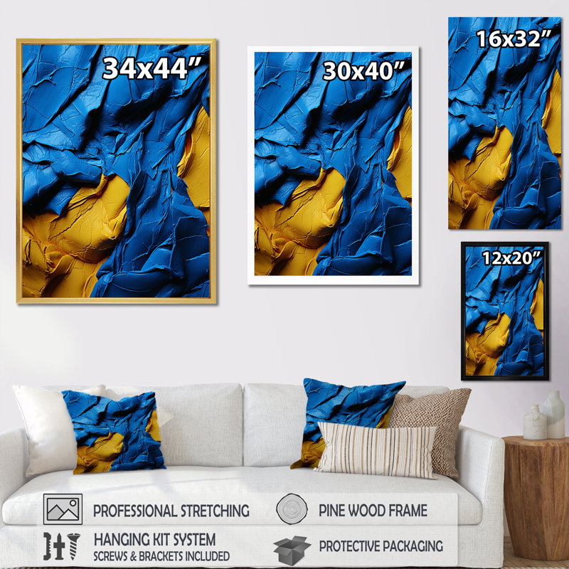 L'Ukraine, paysage de rêve abstrait bleu et jaune I - reproduction d'art sur toile, H 32 po x l 24 po x P 1 po