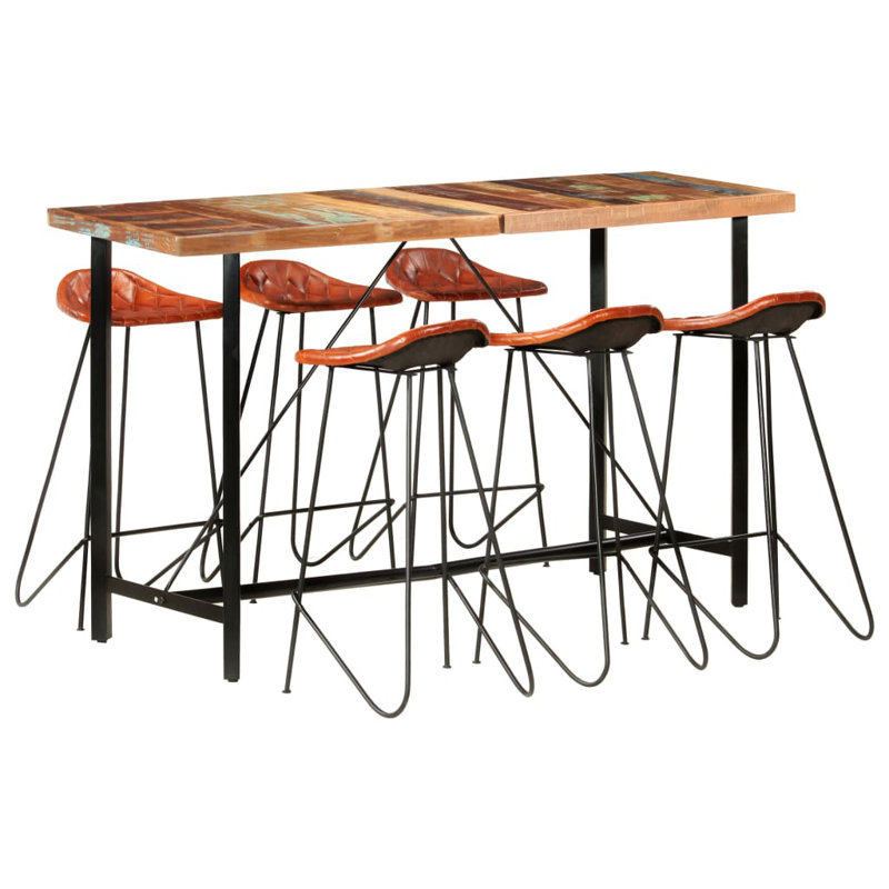 Ensemble de bar 17 pièces 17 étages en bois récupéré massif et cuir véritable