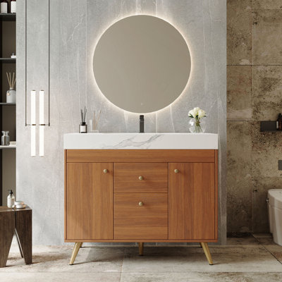36" Modern Freestanding Bathroom Vanity With Sintered Stone Top, Ceramic Sink & Smart Storage