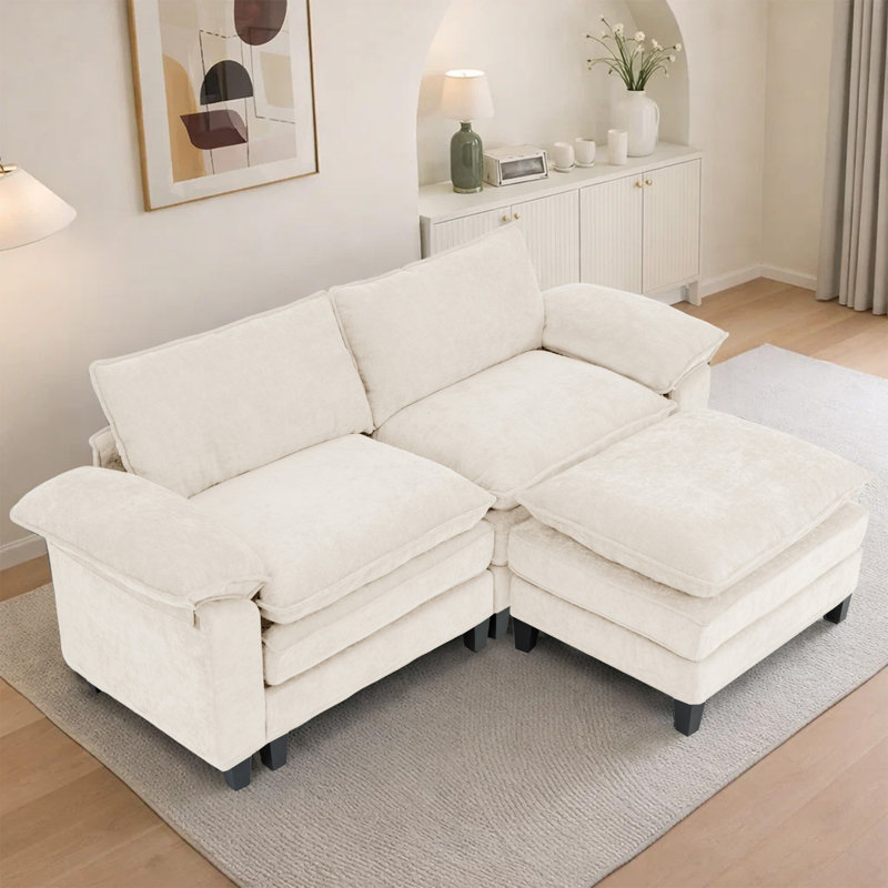 Canapé d'angle rembourré avec 1 repose-pieds, Tissu beige