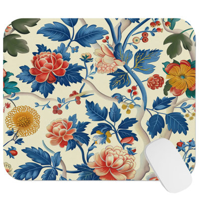 World and Countries Asian Style Floral & Botanical Pattern VIII Gaming Cute Office Laptop Desk Pad Gift Mat Square Rectangle Non-Slip Mousepad