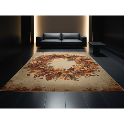Tapis abstrait moderne et contemporain lavable à la machine Adamek Thanksgiving - beige