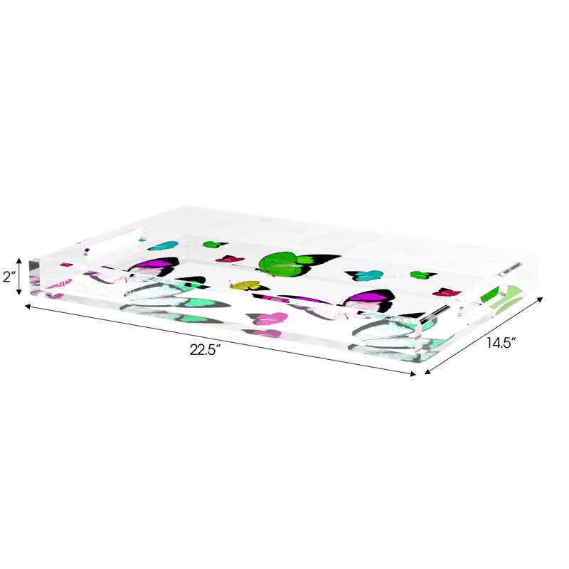 Butterflies Acrylic Rectangle Decorative Tray, 2" H x 22.5" W x 14.5" D, Acid Green