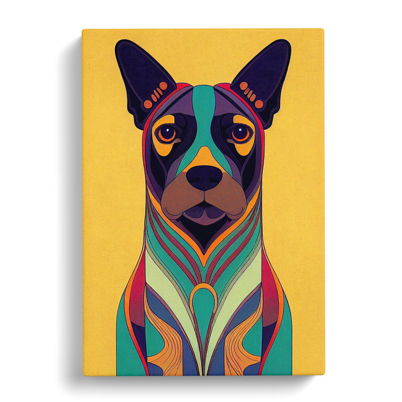 Dog Art Deco No.3 - Wrapped Canvas Painting, 76cm H x 50cm W x 3cm D