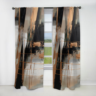 Brown And Black Beyond Boundaries III - Modern Blackout Abstract Curtain - 1 Panel
