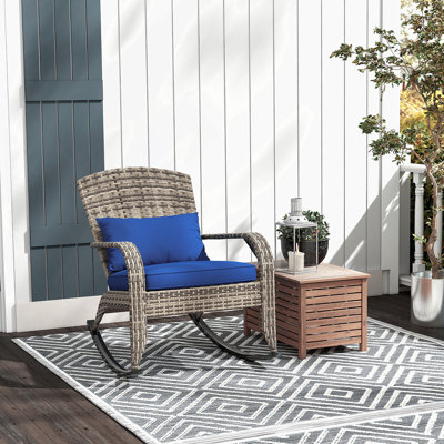 Chaise berçante d'extérieur en osier Adirondack, chaise berçante de patio en rotin avec coussin et coussin pour le jardin, le porche et le balcon