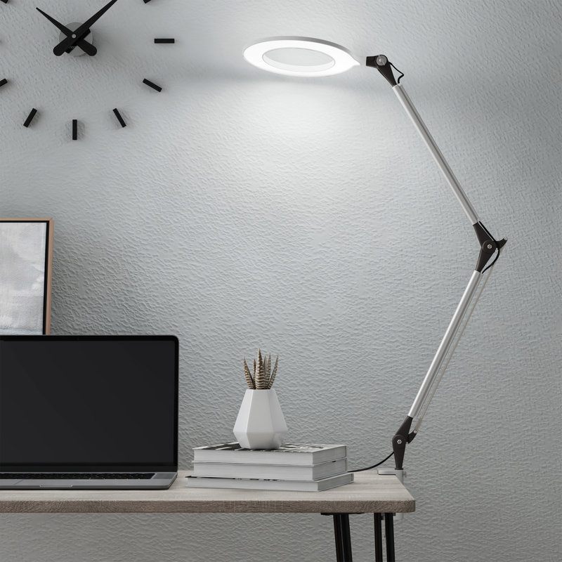 Dezerae 17.5" Silver Desk Lamp, LED Desk Lamp - Swing Arm Architect Lamp with Clamp - Adjustable Natural Sun Lighting for Home Office, Bedroom, or Dorm Room