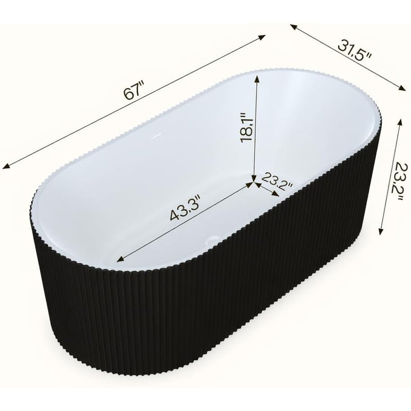  59"/67" Acrylic Freestanding Bathtub, Modern Rectangular Soaking Tub with Chrome Drain, cUPC Certified, Black