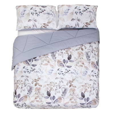 Eden Reversible Floral Soft Microfiber Comforter Set with Pillow Shams, King