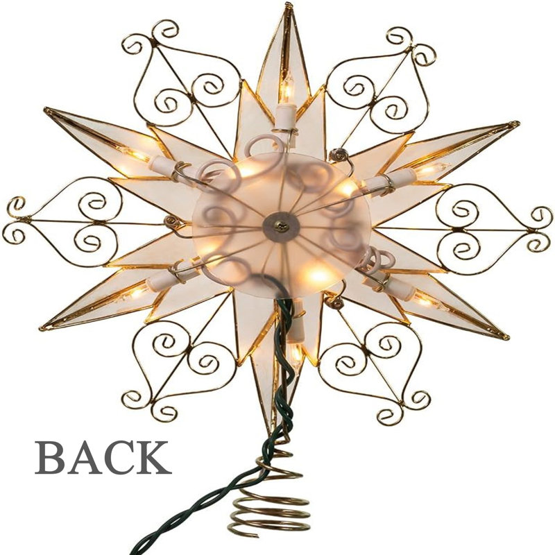 Gold and White Capiz Star Christmas Tree Topper with Scroll Design