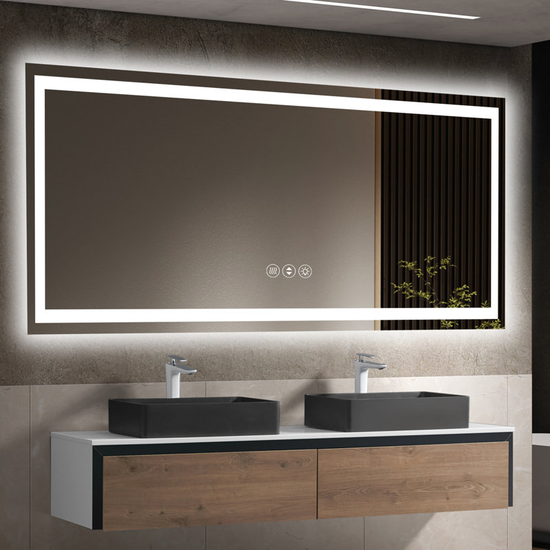 Miroir de salle de bain moderne sans cadre à DEL moderne de 72 po x 36 po