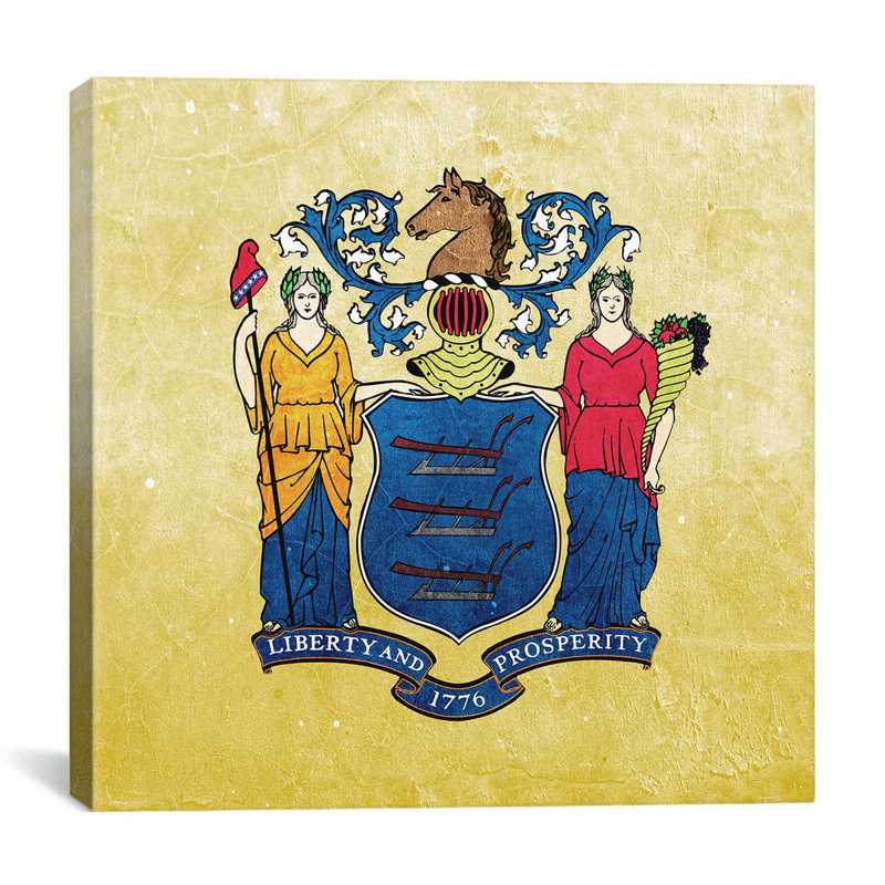 «Flags New Jersey Light Grunge», impression sur toile, H 12 po x l 12 po x P 1,5 po, Pas de tapis, Toile tendue