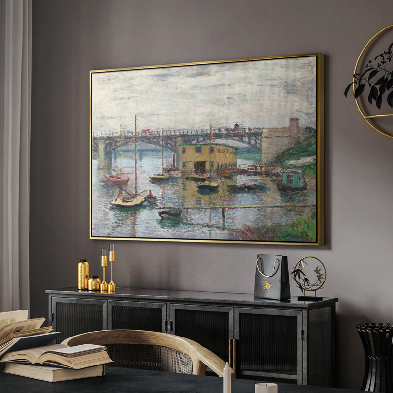 Paysage rétro-CLV, Toile avec cadre flottant or, H 27 po x l 41 po x P 2 po