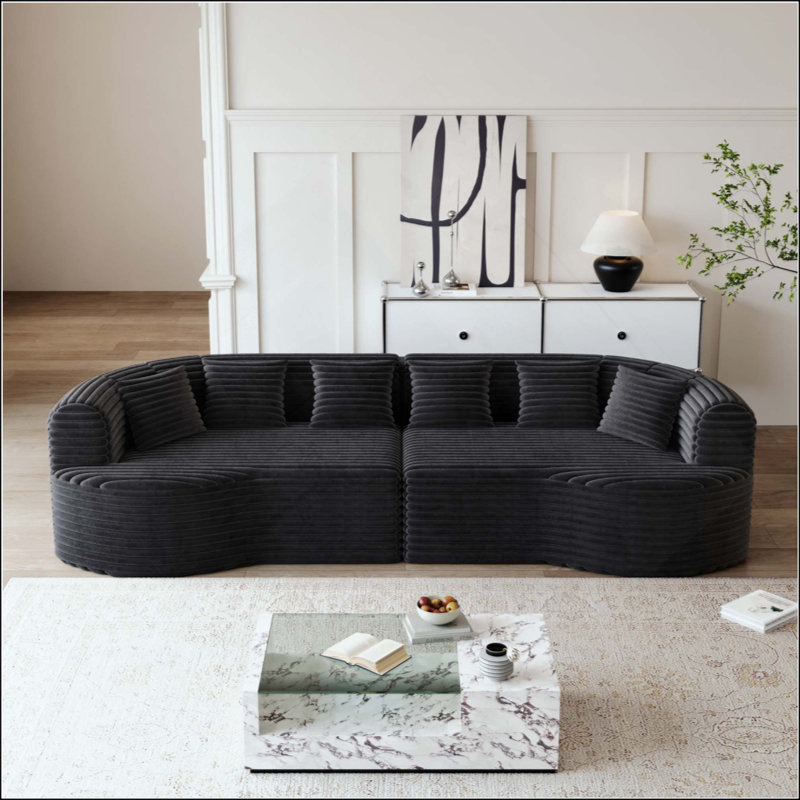 Canapé modulaire courbé, surdimensionné, moderne, sans os, avec 6 coussins, canapé en velours côtelé luxueux avec siège profond