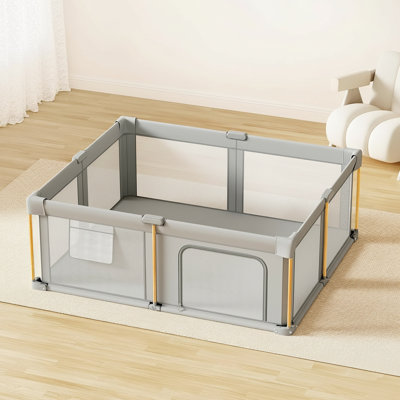 71"x59"x27" Baby Playpen With Mat, Foldable Play Pen For Babies And Toddlers, Foldable Play Yard With 300D Oxford Fabric For Fence,Indoor,Outdoor,Grey